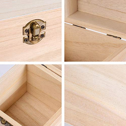 Cabilock Packing Boxes 2pcs Unfinished Square Wood Box DIY Craft Wooden Box Jewelry Ring Box Unpainted Storage Box with Hinged Lid Front Clasp for