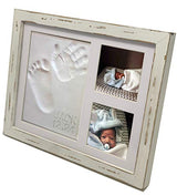 Farmhouse Baby Handprint & Footprint Picture Frame Kit - Rustic 9" x 11" Distressed Wood Photo Frame & Clay Keepsake for Newborns. Bonus Stencil for Baby Mushroom