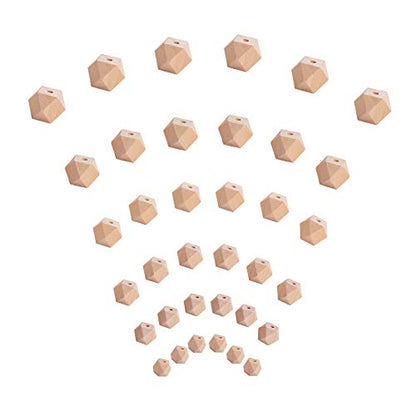 PH PandaHall 120 pcs 6 Sizes 10mm~18mm Unfinished Faceted Geometric Wood Beads Natural Hexagon Wooden Beads DIY Wooden Spacer Beads for Bracelet - WoodArtSupply