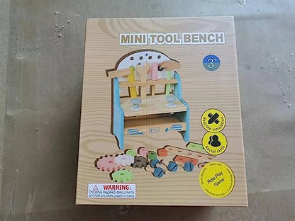 ROBOTIME Tool Bench Set for Toddlers - Mini Wooden Work Bench for Kids, Construction Toys w/Wooden Tools, Educational Pretend Play Gift Building Toy