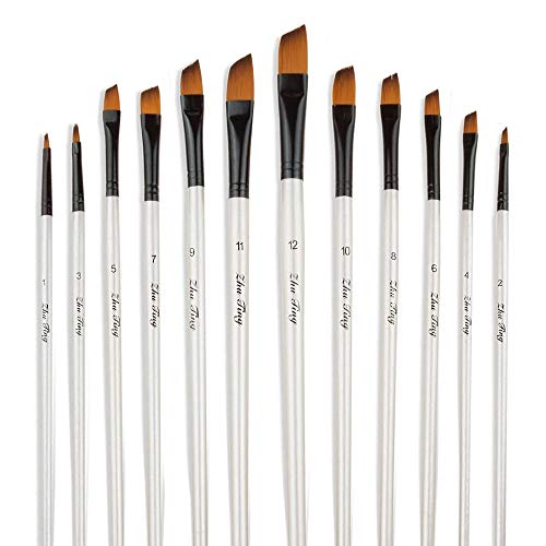Artist Paint Brushes Set, 12pcs Professional Angular Paintbrushes for Acrylic Watercolor Oil Painting, Face Body Nail Art, Crafts, Canvas, Rock, Auhoahsil