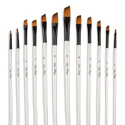 Artist Paint Brushes Set, 12pcs Professional Angular Paintbrushes for Acrylic Watercolor Oil Painting, Face Body Nail Art, Crafts, Canvas, Rock, - WoodArtSupply