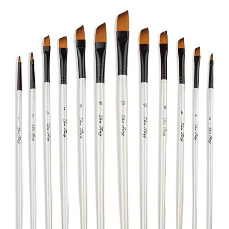 Artist Paint Brushes Set, 12pcs Professional Angular Paintbrushes for Acrylic Watercolor Oil Painting, Face Body Nail Art, Crafts, Canvas, Rock, Auhoahsil