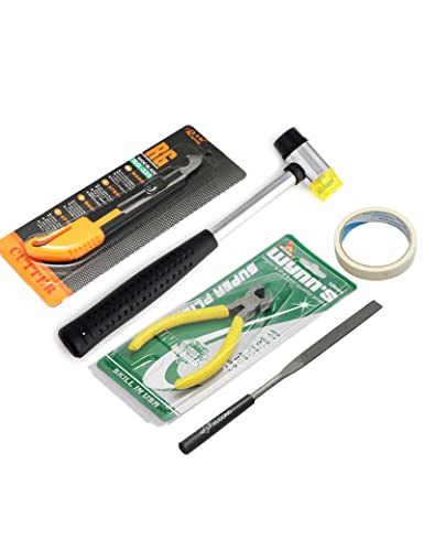 Holmer Guitar Luthier Tool Kit, Guitar Frets Repairing Tool Kit with Fret Hammer, Guitar Nut File, Guitar String Cutter, Masking Tape, Acrylic Hook - WoodArtSupply