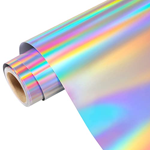 Holographic Spectrum Silver Adhesive Vinyl Roll - Permanent Adhesive Glossy & Waterproof Vinyl | 12" x 6' | for Crafts, Cricut, Silhouette, Cameo, - WoodArtSupply