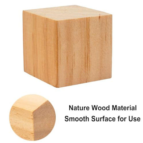 4PACK Wooden Blocks for Crafts, Unfinished Wood Cubes Blocks, 3 Inch Natural Wooden Blocks, Wood Square Blocks, Wooden Cubes for Arts and Crafts and PONGJA