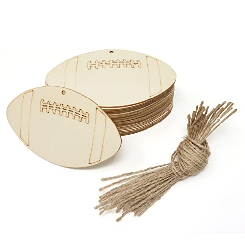 Honbay 24PCS Unfinished Football Wooden Cutouts Sports Theme Wood Discs Slices with Twines for DIY Crafts Home Decoration Craft Project HONBAY