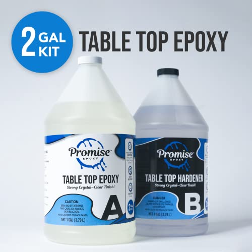 Epoxy Resin Promise Table Top 2-Part- 2 Gallon High Gloss (1 Gal Resin + 1 Gal Hardener) Transform Your DIY Projects with Crystal Clear Finish - - WoodArtSupply