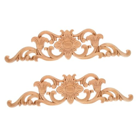 Yardenfun 2pcs Carved Wood Decals Retro Carvings Embellishment Wood Corner Appliques Long Corner Appliques Vintage Home Decor Unfinished Wood Yardenfun