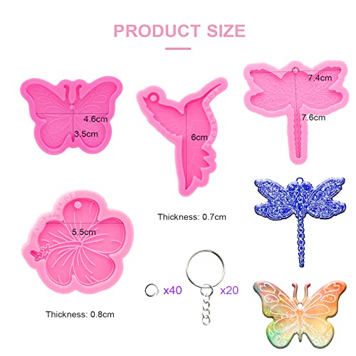 64Pcs Epoxy Resin Molds Kit, Bird Dragonfly Butterfly Cherry Flower Shape Silicone Molds for Resin Epoxy Casting Molds with Hole, Keychain and Jump - WoodArtSupply