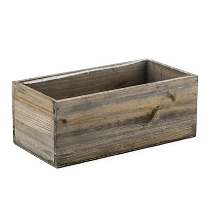 CYS EXCEL Natural Brown Wood Rectangle Planter Box with Removable Plastic Liner (H:4" Open:10"x5") | Multiple Color Choices Rustic Wooden Planters |