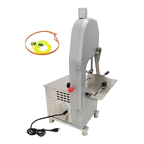 EQCOTWEA Bone Saw Machine Commercial Electric Frozen Meat Cutter Stainless Steel Butcher Bandsaw 0.16-7.87in Thickness with 3 Saw Blades Meat Cutter EQCOTWEA