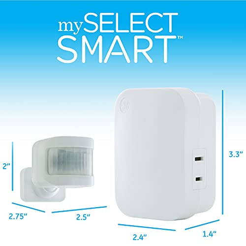 mySelectSmart 59315 GE Wireless Lighting Control, Activated, 1-Polarized Outlet, detects 20ft, 150ft. Signal Range, 3pc Multipack of 36235, Motion mySelectSmart