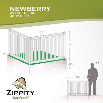 Zippity Outdoor Products ZP19075 Newberry Wood Fence Panel Kit, Perfect as a Small Dog Fence or Decorative Garden Fence, No Dig Install, 48” W x 32” - WoodArtSupply