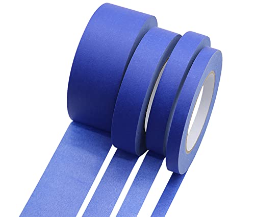 BOMEI PACK 4 Pack Blue Painters Tape, 1/2" 3/4" 1” 2” x 60yds, Multi Size Painting Masking Tape, Clean Release Paper Tape for Home and Office BOMEI PACK
