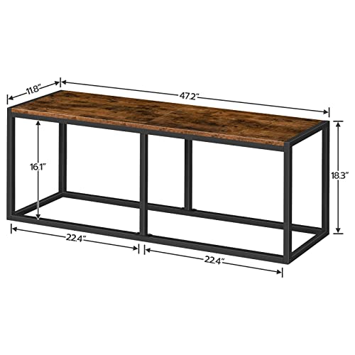 HOOBRO Dining Bench, 47.2 Inch Table Bench, Industrial Style Kitchen Bench, Steel Frame, Easy to Assemble, for Kitchen, Dining Room, Rustic Brown and HOOBRO