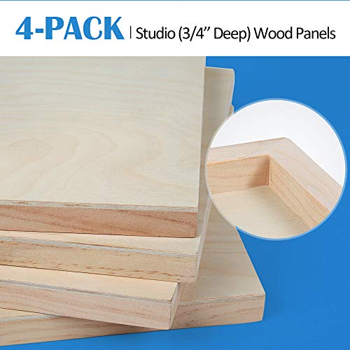 Unfinished Birch Wood Canvas Panels Kit, Falling in Art 4 Pack of 2 Sizes 11x14' and 9x12' Studio 3/4’’ Deep Cradle Boards for Pouring Art, Crafts,