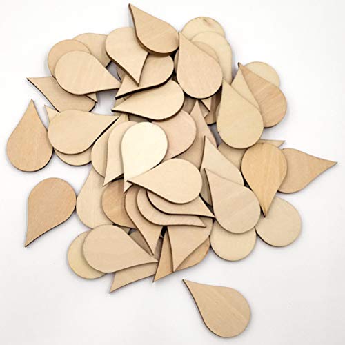SUPVOX 100pcs Unfinished Drop Shape teardrops Wood Slices DIY Paint Decorate
