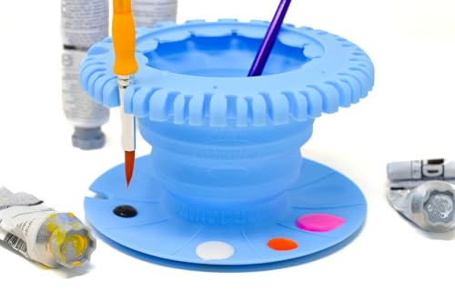 Collapsable Paint Brush Cleaner Rinse Cup (All-in-One) Fine Art, Studio, Classroom | Brushes Holder & Silicone Cleaning System for Acrylic, Paint Puck