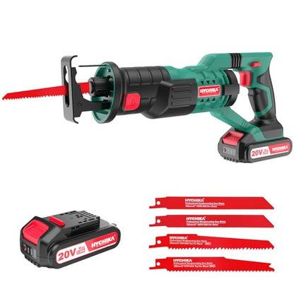 HYCHIKA Reciprocating Saw, 18V MAX Cordless Saw with 2.0Ah Battery, 2800SPM,7/8" Stroke Length, Variable Speed, Tool-Free Blade Change, 6 Saw Blades - WoodArtSupply