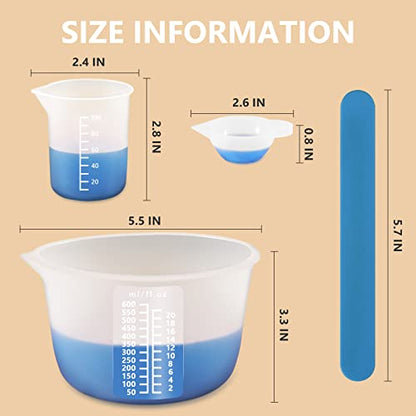 KISREL Silicone Measuring Cups for Resin, Resin Supplies with 600&100ml Silicone Cups, Resin Mixing Cups, Silicone Stir Sticks, Epoxy Mixing Cup - WoodArtSupply