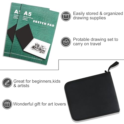 LUCYCAZ Drawing Kit - 55pcs Sketching Kit, Art Supplies for Adults with Drawing Pencils, Charcoal Pencils and Sketchpad, Drawing Supplies for Artist LUCYCAZ