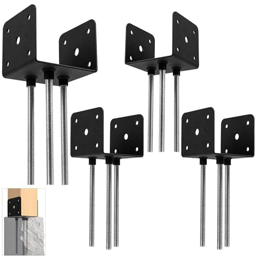 Wpbhk 4Pcs Concrete Post Anchor U Shape Fence Post Holder 4x4 Post Base Holder Ground Spike, Pergola Brackets Deck Post Base Wpbhk