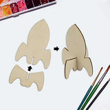 JANOU 12 Sets Rocket 3D Wood Tabletop Cutouts Unfinished Wooden Stand Up DIY Craft for Outer Space Birthday Baby Shower Decoration JANOU
