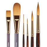 KINGART 1010B Premium 6 Pc. Finesse Series Watercolor Artist Brush Set, Synthetic Kolinsky Sable Blend, Curated Brush Shapes and Sizes, Short Handle, KINGART