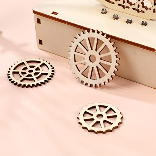 ABOOFAN Home Decoration Unfinished Wooden Cutouts Gear Wood 50Pcs Wooden Gear Wheels Decoration Wooden Slices Embellishments for DIY Crafts Art