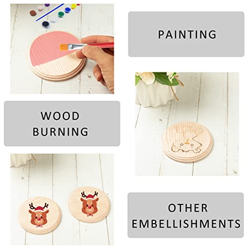 Dorhui 4Pcs 4 Inch Round Wooden Plaque, Unfinished Natural Pine Wood Circle Craft Plaques Wood Base for Craft Projects and DIY Home Decoration