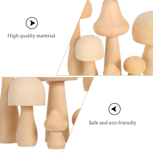VILLCASE 6pcs Unfinished Wooden Mushroom, Various Sizes Mushroom Natural Mini Wood Mushrooms Figures for Craft Projects and DIY Home Mushroom Decor VILLCASE
