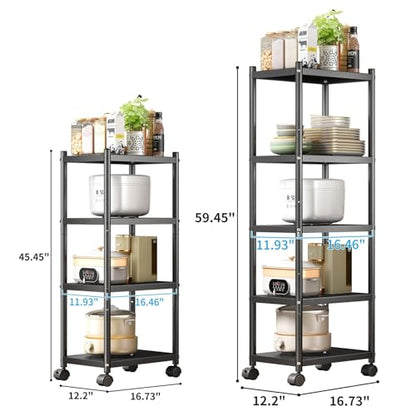 PXRACK 5-Tier Kitchen Storage Shelves, Adjustable Metal Shelves for Storage Pantry Shelves with Rolling Wheels, Storage Rack Shelving Unit Organizer - WoodArtSupply