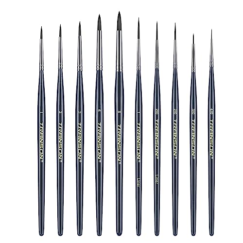 Transon 10pcs Small Detail Miniature Model Painting Brush Set for Acrylic Watercolor Gouache Ink Tempera and Body Painting - WoodArtSupply