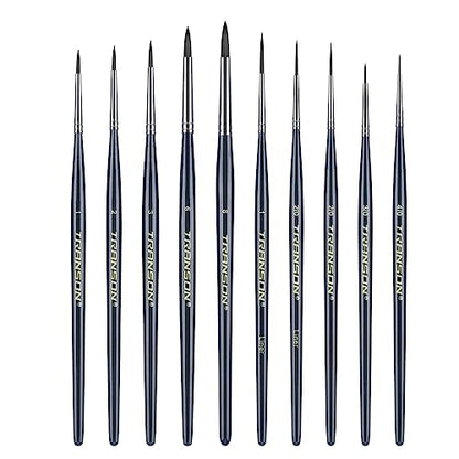 Transon 10pcs Small Detail Miniature Model Painting Brush Set for Acrylic Watercolor Gouache Ink Tempera and Body Painting - WoodArtSupply