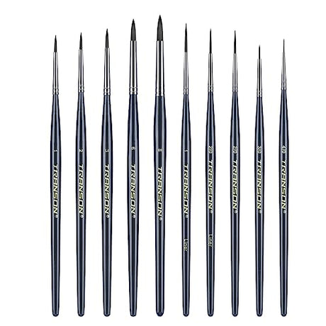 Transon 10pcs Small Detail Miniature Model Painting Brush Set for Acrylic Watercolor Gouache Ink Tempera and Body Painting TRANSON