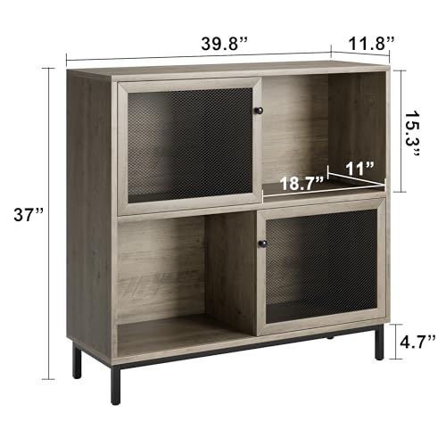 IDEALHOUSE Sideboard Cabinet, Farmhouse Kitchen Buffet Storage Cabinet with Sliding Door, Industrial Coffee Bar Cabinet, Wood Metal Accent Cabinet