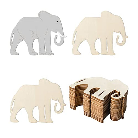 Elephant Wooden DIY Crafts Cutouts Wooden Blank Elephant Wood Wall Art Unfinished Ornaments for Christmas Wedding Birthday Party Decoration 20Pcs. Zontween