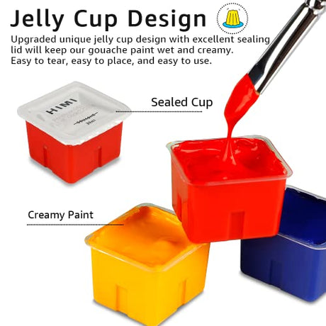 HIMI Gouache Paint Set, 24 Colors x 30ml/1oz with 3 Brushes & a Palette, Unique Jelly Cup Design, Non-Toxic, Guache for Canvas Watercolor Paper - ABEIER