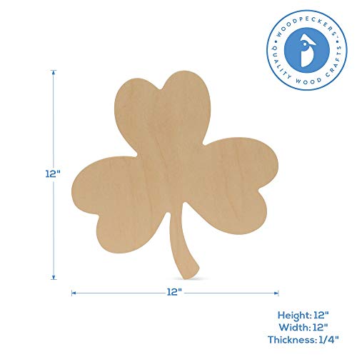 St Patricks Day Decorations, Unfinished Wood Shamrock Cutout, 12 Inches, Wooden Clover Décor, Pack of 3, by Woodpeckers Woodpeckers