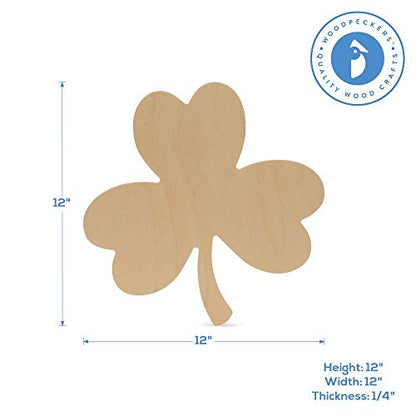 St Patricks Day Decorations, Unfinished Wood Shamrock Cutout, 12 Inches, Wooden Clover Décor, Pack of 3, by Woodpeckers