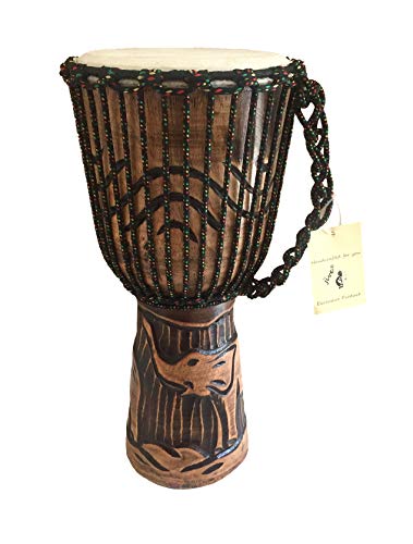 JIVE Djembe Drum African Bongo Congo Wood Drum Deep Carved Solid Mahogany Goat Skin Professional Quality 16" High (Elephant)
