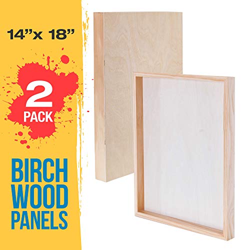 U.S. Art Supply 14" x 18" Birch Wood Paint Pouring Panel Boards, Gallery 1-1/2" Deep Cradle (Pack of 2) - Artist Depth Wooden Wall Canvases - U.S. Art Supply