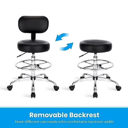 SUPERJARE Drafting Chair with Back, Adjustable Foot Rest Rolling Stool, Multi-Purpose Office Desk Chair, Thick Seat Cushion for Home Bar Kitchen Shop SUPERJARE