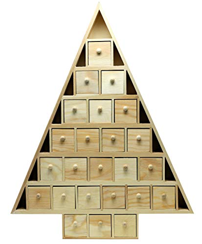 20 Inch Tall Christmas Tree Shaped Advent Calendar - Countdown with 24 Removable, Fillable Drawers | Unfinished Wood, Ready to Decorate | Free Creative Hobbies