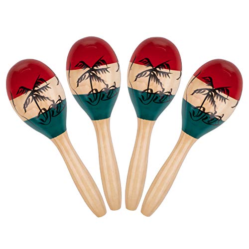 Foraineam 4 Pack Wood Maracas Musical Painted Wooden Maraca Hand Percussion Instrument Foraineam