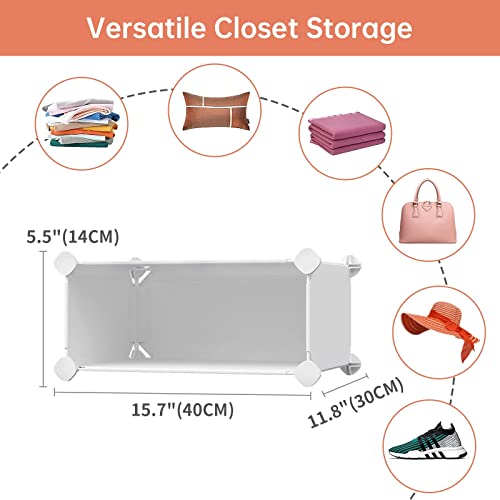 VIPZONE 4 Tier Closet Shelf, 12 inches Deep Stackable Closet Storage Shelves for Clothes,Easy Assembly Organizer Plastic Shelf Rack for Bedroom,White VIPZONE