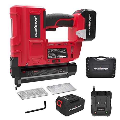 PowerSmart 20V Cordless Brad Nailer Kit, 18 Gauge Nail Gun, 2 in 1 Nail/Staple Gun with 4.0Ah Lithium-Ion Battery and Fast Charger, 18GA Nails PowerSmart