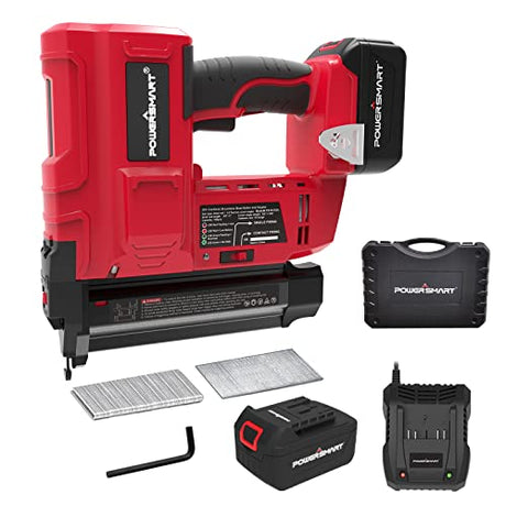 PowerSmart 20V Cordless Brad Nailer Kit, 18 Gauge Nail Gun, 2 in 1 Nail/Staple Gun with 4.0Ah Lithium-Ion Battery and Fast Charger, 18GA Nails PowerSmart