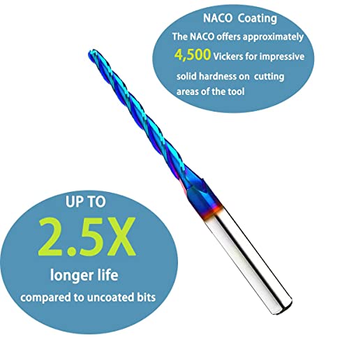 DashHound BRB301 Milling Cutters 3 Flutes Ball Nose Solid Carbide Up Cut CNC Spiral Bits NACO Coated 2D 3D Carving Router Bit 1.0Deg with 1/8 Inch DashHound